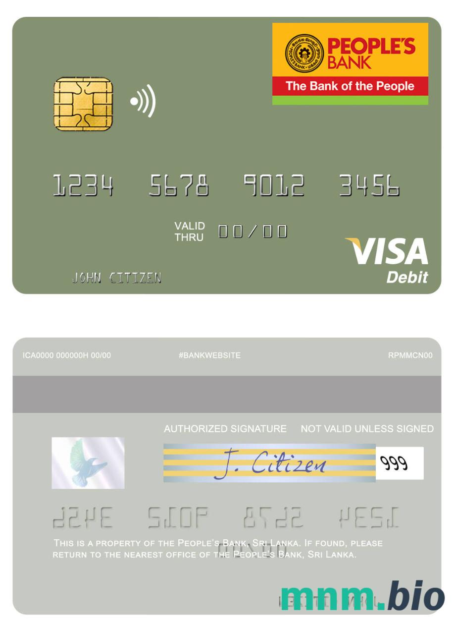 Sri Lanka People’s Bank visa debet karta przykład w formacie PSD